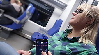 Remotely Control Teen'S Orgasm With Toys On Train