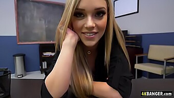 Blonde Bombshell Kali Roses Gives A Sensual Blowjob To Her Boss