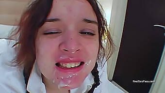 British Teen Gets Covered In Cum In Homemade Bukkake Video