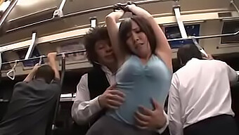 Japanese Couple'S Intimate Encounter On Public Transportation